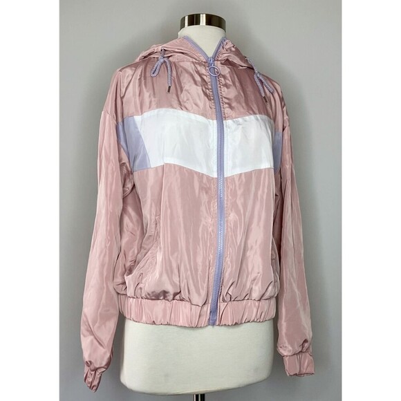 New Look SUPREME Jacket Blush Pink Windbreaker Lilac White Stripe Medium - Picture 1 of 6